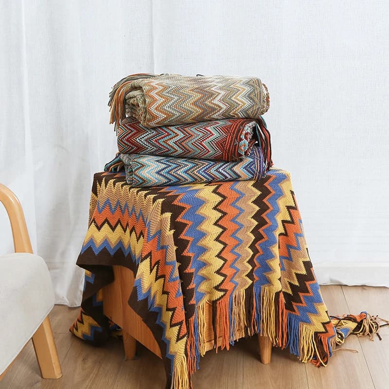 Battilo Boho Throw Blanket Lightweight Knit Throw With Tassels Bohemian Woven Sofa Blankets Soft Bed Plaid Decorative Blanket
