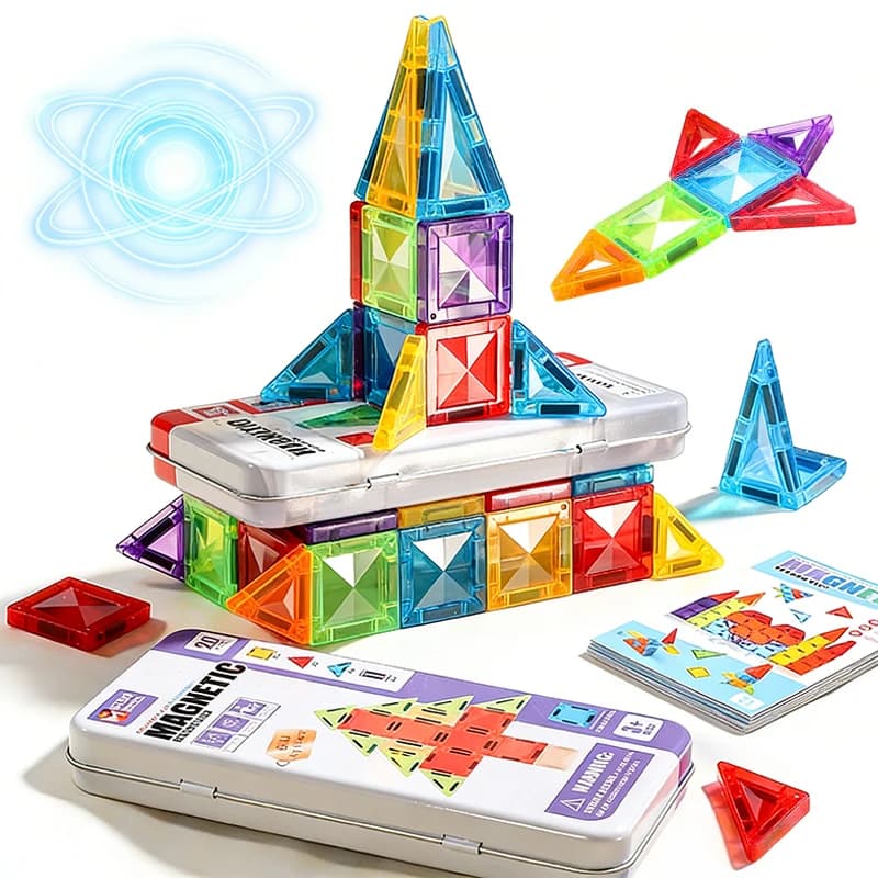 Children's Magnetic Tiles Building Toys 3D Thinking Training Construction Game Portable Iron Box Set Travel Activity Toys Gifts