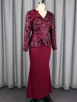 Elegant Women Sequin Dress V Neck Long Sleeves 3D Floral Design Peplum Waist Fitted Mermaid Hem Wedding Party Cocktail Events