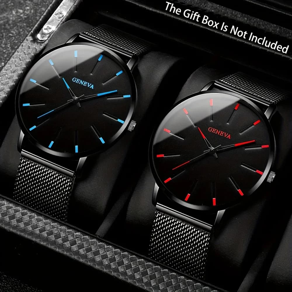 2-piece Fashion Men's Quartz Watch - Round with Date Function, Stainless Steel Strap