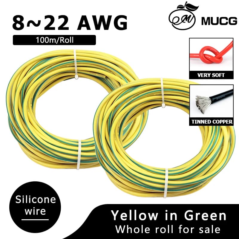 Yellow in Green Ground cable Silicone wire Ground wire Silicone cable Ultra soft Electrical wires Electric cable Extension cord
