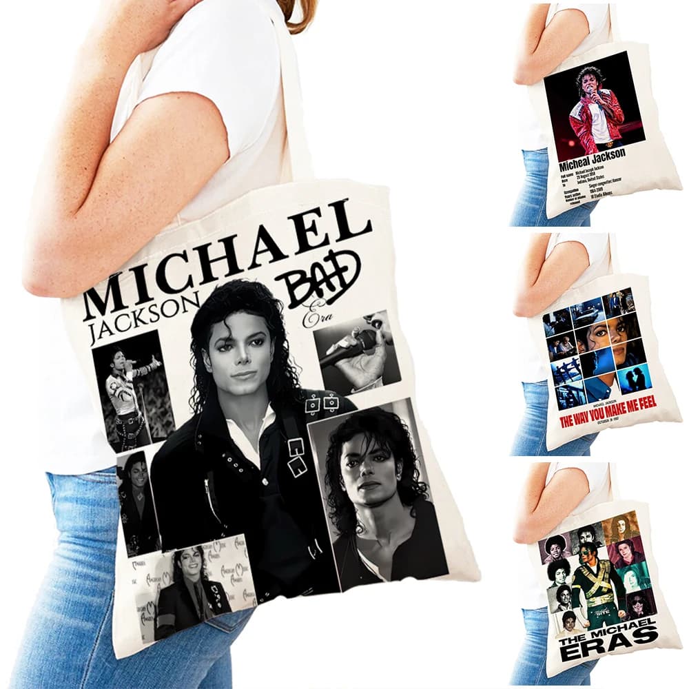 Michael Jackson Lady Shopping Bags Double Print Super Star Women Shopper Tote Bag Lightweight Album Girl Shop Satchel