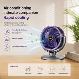 Modern 2-in-1 Floor Desk Air Circulator Fan 5 Speeds Powerful Airflow Portable USB Pedestal Fan for Home Bedroom Office