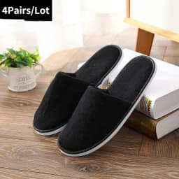 4 Pairs/Lot Mix Colors Coral Fleece Men Women Cheap Disposable Hotel Slippers Cotton Slides Home Travel SPA Slipper Hospitality