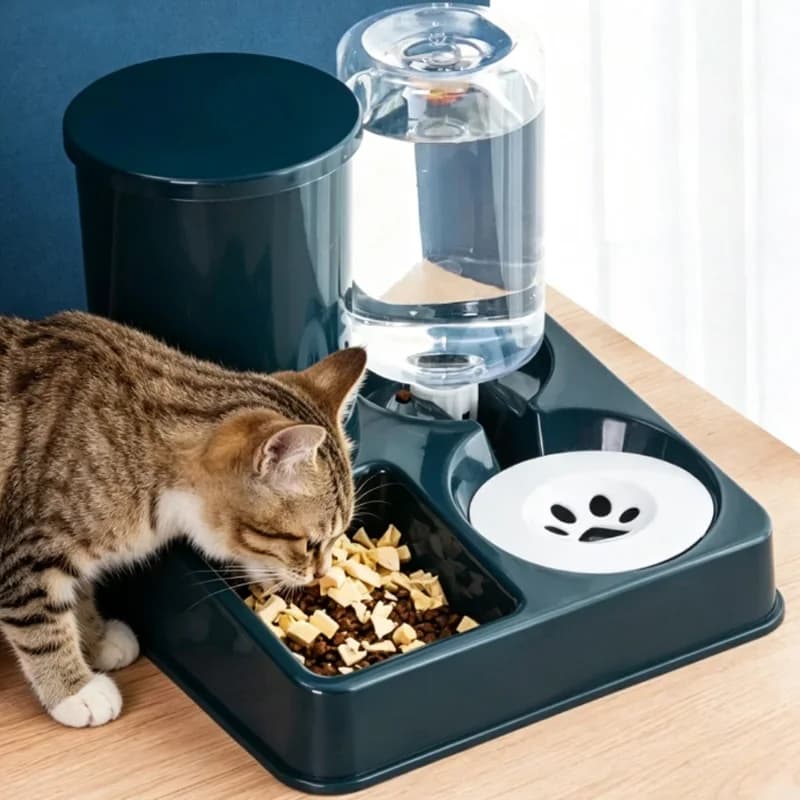 Automatic Cat Feeder Water Dispenser Set, 2 In 1 Tilted Automatic Pet Food And Water Feeder Gravity Food Feeder and Waterer