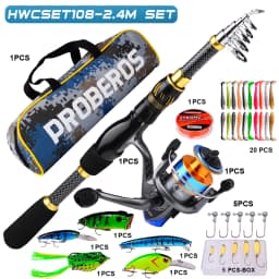 PROBEROS 1.5m-2.4m Fishing Rod and Reel Combo Kit Spinning Fishing Reel and Spinning Rods Fishing Line Lure Bag Hooks Full Set