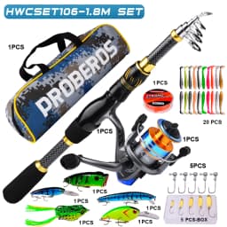 PROBEROS 1.5m-2.4m Fishing Rod and Reel Combo Kit Spinning Fishing Reel and Spinning Rods Fishing Line Lure Bag Hooks Full Set
