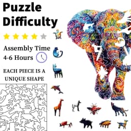 Colorful Elephant Wooden Puzzles for Adults – Irregular Animal-Shaped Brain Teasers with Decorative Art Design – Unique Party Ga