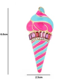 Wuli&baby Pink Stripe Enamel Icecream Brooch Pins Pin Crystal Cute Brooches Women New Year Jewelry Gift