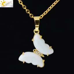 Rock Crystal Necklace Butterfly Necklaces Natural Stone Amethysts Clear Quartz Tiger Eye Pendants Stainless Steel Chain H158