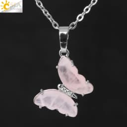 Rock Crystal Necklace Butterfly Necklaces Natural Stone Amethysts Clear Quartz Tiger Eye Pendants Stainless Steel Chain H158