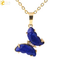 Rock Crystal Necklace Butterfly Necklaces Natural Stone Amethysts Clear Quartz Tiger Eye Pendants Stainless Steel Chain H158