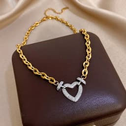 Full Zircon Lock & Heart Stainless Steel Charms Pendant Necklace for Women Men Chunky Punk Gold Plated Link Chain Necklaces