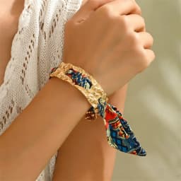 European and American Vintage Leopard Print Silk Scarf Open Bangle for Women Fashionable Colorful Pattern Cuff Bracelet Jewelry