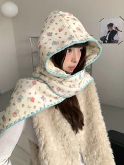 Double-Sided Cute Rabbit Hat With Scarf For Women Warm Hooded Earmuffs Scarf For Winter