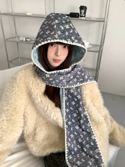 Double-Sided Cute Rabbit Hat With Scarf For Women Warm Hooded Earmuffs Scarf For Winter