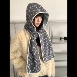 Double-Sided Cute Rabbit Hat With Scarf For Women Warm Hooded Earmuffs Scarf For Winter
