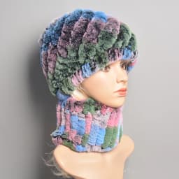 Women Knit Real Rex Rabbit Fur Hat Scarf Sets Natural Warm Rex Rabbit Fur Scarves Hat Winter Lady Real Rex Rabbit Fur Hat Scarf