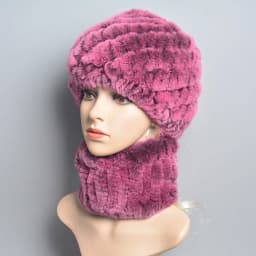 Women Knit Real Rex Rabbit Fur Hat Scarf Sets Natural Warm Rex Rabbit Fur Scarves Hat Winter Lady Real Rex Rabbit Fur Hat Scarf