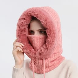 Winter Hat For Women Hooded Face Mask Fluff Keep Warm Thicken Style Neck Scarf Hooded Cap Beanie Knitted Cashmere Neck Warmer