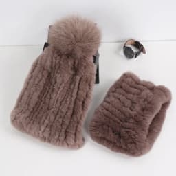 2026 New Fashion Knitted Good Elastic Real Fur Scarf Hat Sets Women Winter Warm 100% Natural Rex Rabbit Fur Scarves Hats Sets