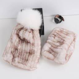 2026 New Fashion Knitted Good Elastic Real Fur Scarf Hat Sets Women Winter Warm 100% Natural Rex Rabbit Fur Scarves Hats Sets