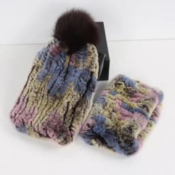 2026 New Fashion Knitted Good Elastic Real Fur Scarf Hat Sets Women Winter Warm 100% Natural Rex Rabbit Fur Scarves Hats Sets