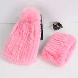 2026 New Fashion Knitted Good Elastic Real Fur Scarf Hat Sets Women Winter Warm 100% Natural Rex Rabbit Fur Scarves Hats Sets