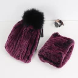 2026 New Fashion Knitted Good Elastic Real Fur Scarf Hat Sets Women Winter Warm 100% Natural Rex Rabbit Fur Scarves Hats Sets