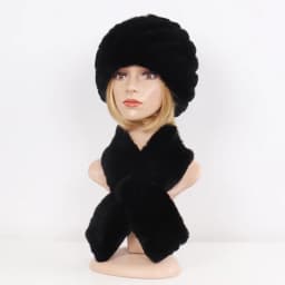 Winter Women Knitted Real Rex Rabbit Fur Hat Scarf Sets Natural Warm Fur Hats Scarves Lady Soft Real Rex Rabbit Fur Cap Muffler