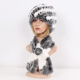 Winter Women Knitted Real Rex Rabbit Fur Hat Scarf Sets Natural Warm Fur Hats Scarves Lady Soft Real Rex Rabbit Fur Cap Muffler