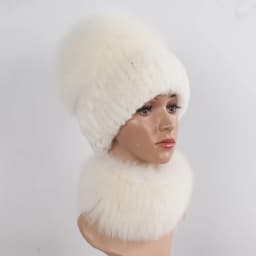 New Winter Women Luxury Real Fox Fur Hat Scarf Sets Natural Soft Knitted Warm Rex Rabbit Fur Top Fox Fur Hats Scarves 2 Pieces
