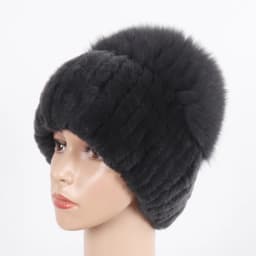 New Winter Women Luxury Real Fox Fur Hat Scarf Sets Natural Soft Knitted Warm Rex Rabbit Fur Top Fox Fur Hats Scarves 2 Pieces