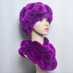 New Women Winter Fur Hat Scarf Sets Natural Warm Real Rex Rabbit Fur Cap Scarves Lady Knitted Warm 100% Genuine Fur Hats Muffler