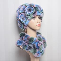 New Women Winter Fur Hat Scarf Sets Natural Warm Real Rex Rabbit Fur Cap Scarves Lady Knitted Warm 100% Genuine Fur Hats Muffler