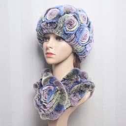 New Women Winter Fur Hat Scarf Sets Natural Warm Real Rex Rabbit Fur Cap Scarves Lady Knitted Warm 100% Genuine Fur Hats Muffler