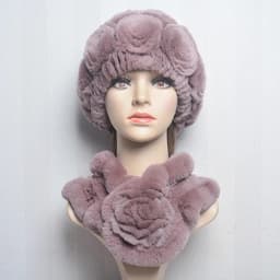 New Women Winter Fur Hat Scarf Sets Natural Warm Real Rex Rabbit Fur Cap Scarves Lady Knitted Warm 100% Genuine Fur Hats Muffler