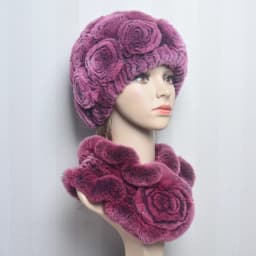 New Women Winter Fur Hat Scarf Sets Natural Warm Real Rex Rabbit Fur Cap Scarves Lady Knitted Warm 100% Genuine Fur Hats Muffler