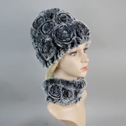 Women Knit Real Rex Rabbit Fur Hat Scarf Sets Natural Warm Rex Rabbit Fur Scarves Hat Winter Lady Real Rex Rabbit Fur Hat Scarf