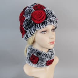 Women Knit Real Rex Rabbit Fur Hat Scarf Sets Natural Warm Rex Rabbit Fur Scarves Hat Winter Lady Real Rex Rabbit Fur Hat Scarf