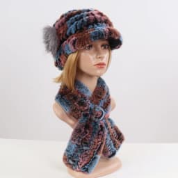 New Women Winter Knit Real Rex Rabbit Fur Hat Scarf Sets Natural Warm Fur Cap Scarves 2 Pieces Girl Quality Real Fur Hat Muffler