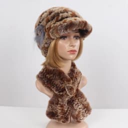 New Women Winter Knit Real Rex Rabbit Fur Hat Scarf Sets Natural Warm Fur Cap Scarves 2 Pieces Girl Quality Real Fur Hat Muffler