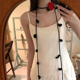 Handwoven Black Rose Flower Scarf Narrow Long Silk Scarf Neck Warmer Y2K Trendy Accessory Necklace Decoration for Youth And A...