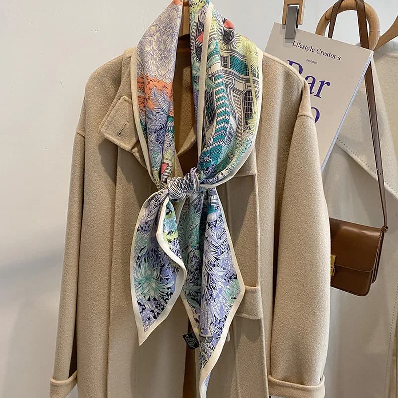 Korean Style Silk Scarf Women's Double Layer Fashion Long Scarf Artificial Silk Feather Woven Belt Neck Protection Versatile ...