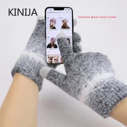 Winter Cap Gloves Scarf Set Women GradientColor Knitted Hat Thickened Fleece Lining Skullcap Outdoor Cycling Windproof Beanies