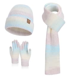 Winter Cap Gloves Scarf Set Women GradientColor Knitted Hat Thickened Fleece Lining Skullcap Outdoor Cycling Windproof Beanies