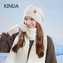 Winter Cap Gloves Scarf Set Women GradientColor Knitted Hat Thickened Fleece Lining Skullcap Outdoor Cycling Windproof Beanies