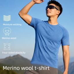 Men’s Merino Wool T Shirts Quick Dry Breathable Moisture Wicking Men Merino Wool Base Layer Tee Hiking Running T-Shirt
