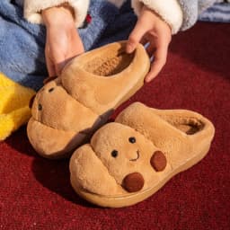 Cute Croissant Cotton Slippers For Women Men Winter House Shoes Warm Plush Anti-slip Lovers Home Floor Slides Fluffy Footwear