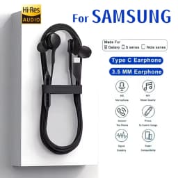 Original Type C Wired Earphone For Samsung Galaxy S25 S24 S23 S21 S22 Ultra Plus 3.5mm Headphones A54 A34 A53 A53 Laptop Earbuds
